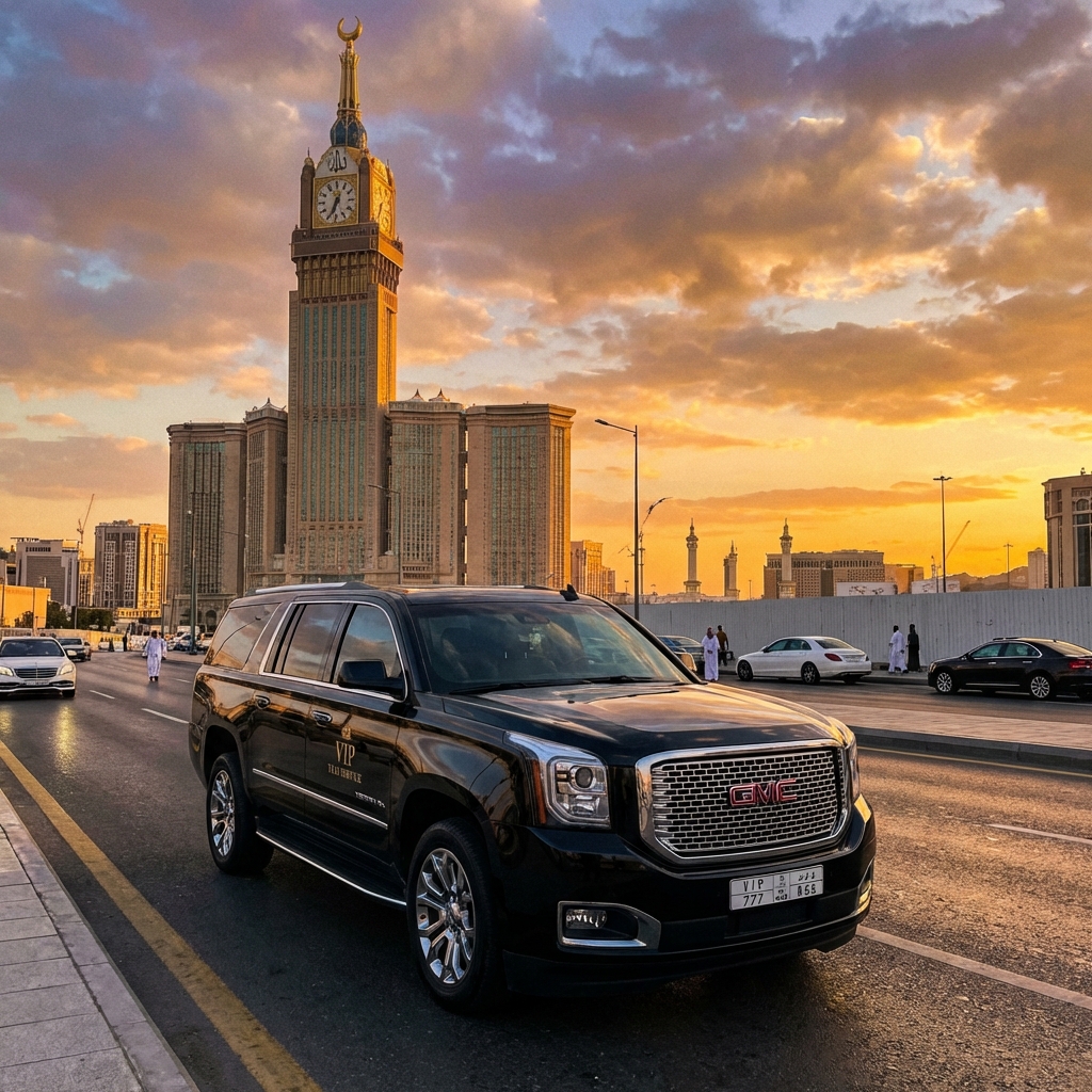 Luxury Umrah Taxi with Clock Tower view